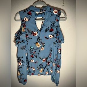 Floral Open Shoulder Long Sleeve Blouse